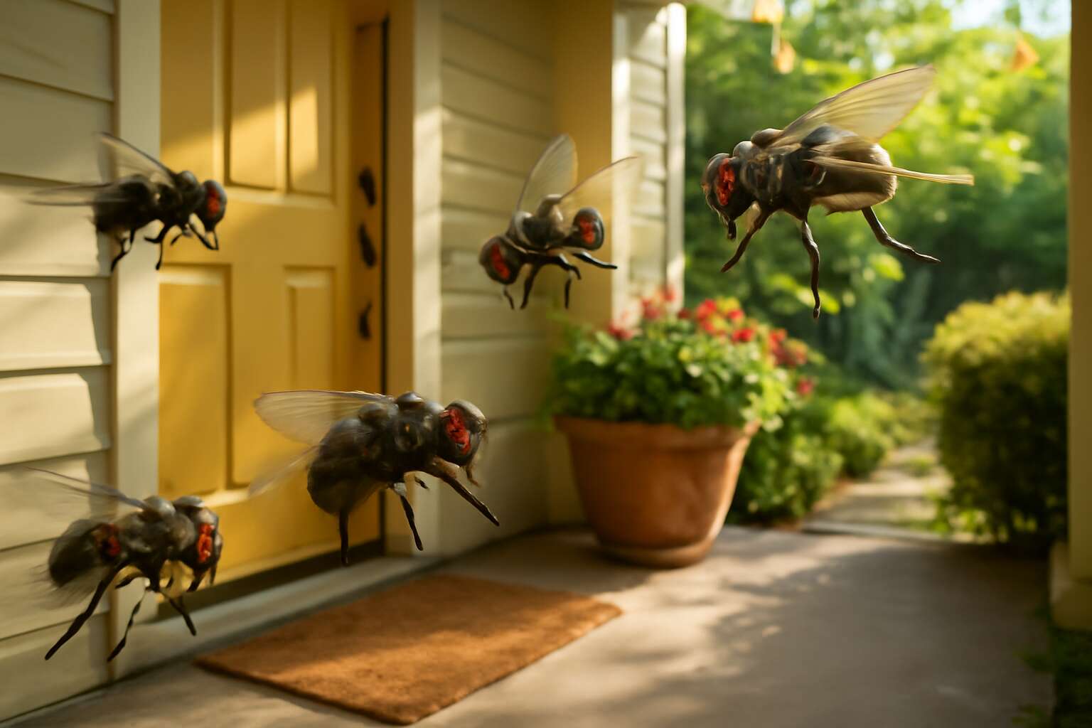 flies hanging around front door